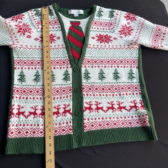 Jolly Sweaters Christmas Sweater Mens Large Ugly Faux Cardigan Festive Holiday - Picture 8 of 10
